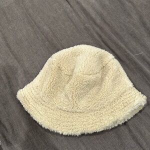 Cream fuzzy bucket hat